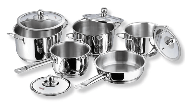 Vinod Tuscany Stainless Steel Cookware Set of 5 Pieces | Saucepot Set of 3 Pcs with Glass Lid | Saucepan and Frypan | Extra Deep | Induction Base | 2 Year Warranty-1