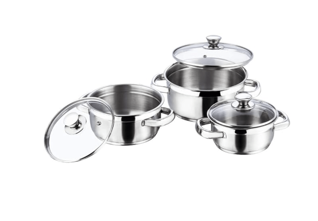 Vinod Bremen Stainless Steel Saucepot Set of 3 with Glass Lid | 2.5mm Thick Base | Riveted Sturdy Handle | 2 Year Warranty | Induction and Gas Base - Silver