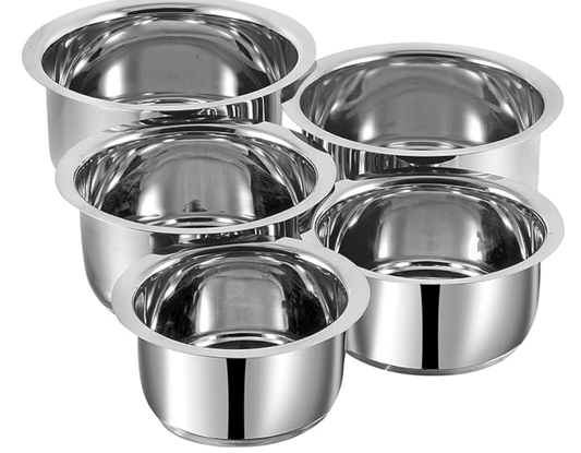 Vinod Sandwich Bottom Stainless Steel Tope Set of 5,without lid, 0.8, 1, 1.4, 1.8 and 2.2 litres, Patila/Bhagona Set, Induction & Gas Base,2 Year Warranty