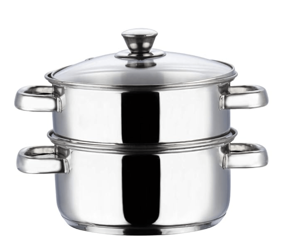 Vinod Stainless Steel Steamer 2 Tier with Glass Lid 18 cm | 2.5 mm Thick Base | Multi Purpose Momos, Modak Maker Steamer | Induction and Gas Base | 2 Year Warranty - Silver