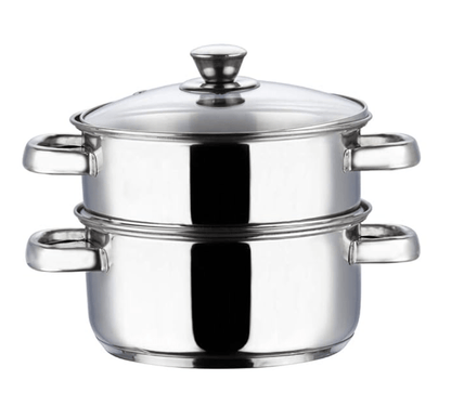 Vinod Stainless Steel Steamer 2 Tier with Glass Lid 18 cm | 2.5 mm Thick Base | Multi Purpose Momos, Modak Maker Steamer | Induction and Gas Base | 2 Year Warranty - Silver
