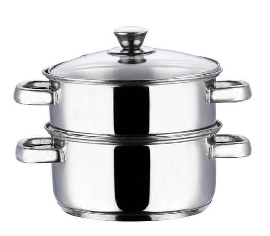 Vinod Stainless Steel Steamer 2 Tier with Glass Lid 18 cm | 2.5 mm Thick Base | Multi Purpose Momos, Modak Maker Steamer | Induction and Gas Base | 2 Year Warranty - Silver