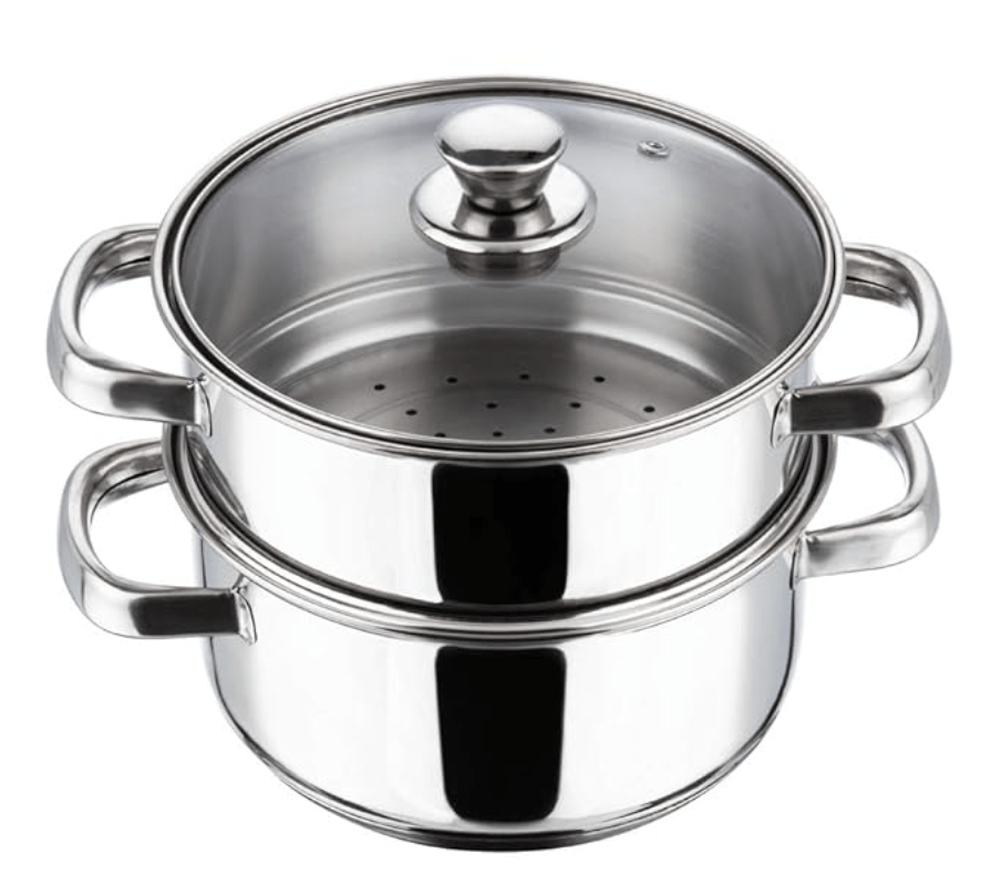 Vinod Stainless Steel Steamer 2 Tier with Glass Lid 18 cm | 2.5 mm Thick Base | Multi Purpose Momos, Modak Maker Steamer | Induction and Gas Base | 2 Year Warranty - Silver