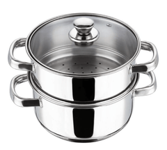 Vinod Stainless Steel Steamer 2 Tier with Glass Lid 18 cm | 2.5 mm Thick Base | Multi Purpose Momos, Modak Maker Steamer | Induction and Gas Base | 2 Year Warranty - Silver-1