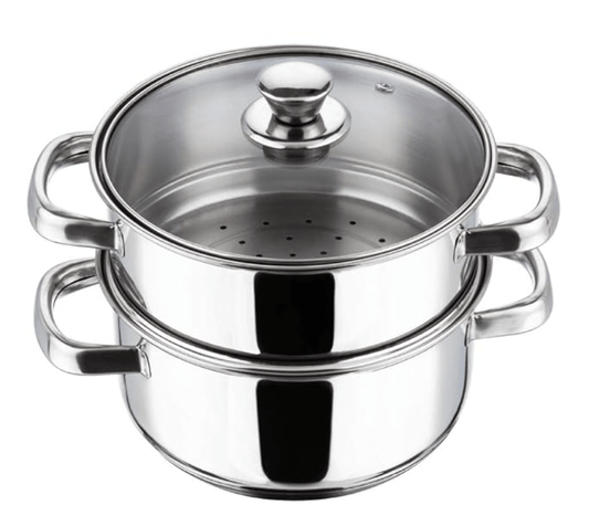 Vinod Stainless Steel Steamer 2 Tier with Glass Lid 18 cm | 2.5 mm Thick Base | Multi Purpose Momos, Modak Maker Steamer | Induction and Gas Base | 2 Year Warranty - Silver
