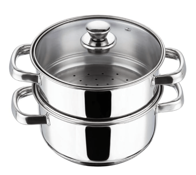 Vinod Stainless Steel Steamer 2 Tier with Glass Lid 18 cm | 2.5 mm Thick Base | Multi Purpose Momos, Modak Maker Steamer | Induction and Gas Base | 2 Year Warranty - Silver-1
