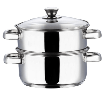 Vinod Stainless Steel Steamer 2 Tier with Glass Lid 20 cm | 2.5 mm Thick Base | Multi Purpose Momos, Modak Maker Steamer | Induction and Gas Base | 2 Year Warranty - Silver