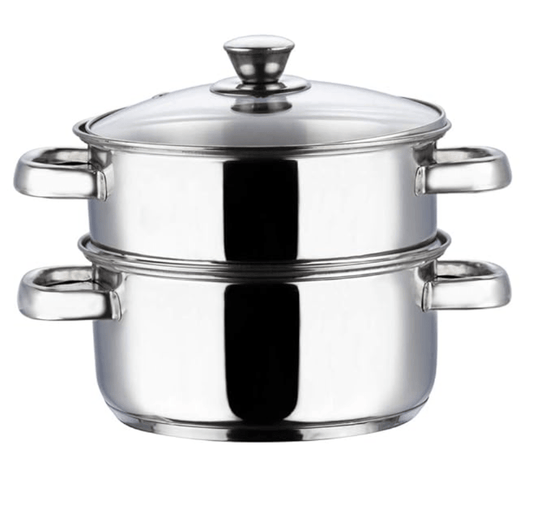 Vinod Stainless Steel Steamer 2 Tier with Glass Lid 20 cm | 2.5 mm Thick Base | Multi Purpose Momos, Modak Maker Steamer | Induction and Gas Base | 2 Year Warranty - Silver