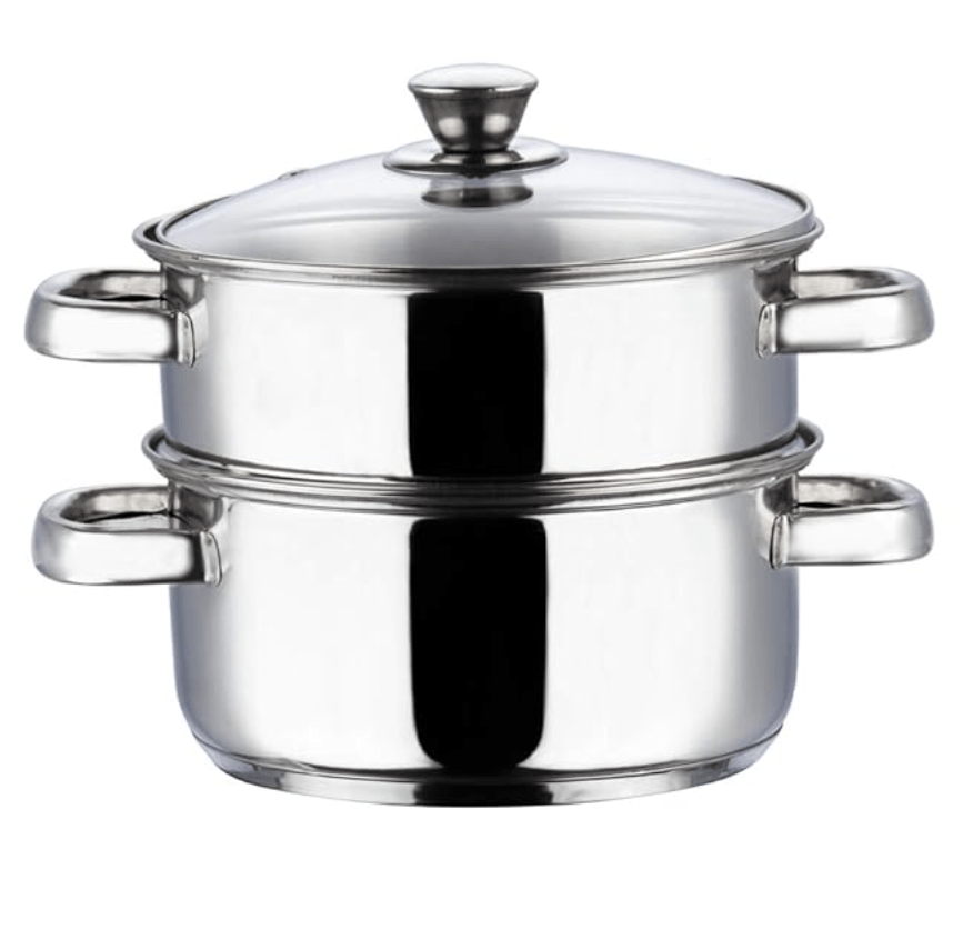 Vinod Stainless Steel Steamer 2 Tier with Glass Lid 24 cm | 2.5 mm Thick Base | Multi Purpose Momos, Modak Maker Steamer | Induction and Gas Base | 2 Year Warranty - Silver