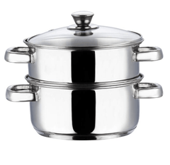 Vinod Stainless Steel Steamer 2 Tier with Glass Lid 24 cm | 2.5 mm Thick Base | Multi Purpose Momos, Modak Maker Steamer | Induction and Gas Base | 2 Year Warranty - Silver-1