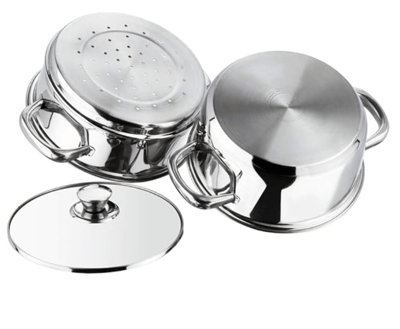 Vinod Stainless Steel Steamer 2 Tier with Glass Lid 24 cm | 2.5 mm Thick Base | Multi Purpose Momos, Modak Maker Steamer | Induction and Gas Base | 2 Year Warranty - Silver-2
