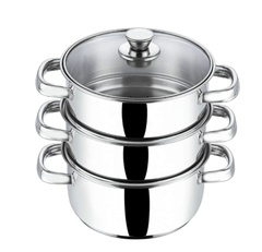 Vinod Stainless Steel Steamer 3 Tier with Glass Lid 18 cm | 2.5 mm Thick Base | Multi Purpose Momos, Modak Maker Steamer | Induction and Gas Base | 2 Year Warranty - Silver-1
