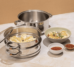 Vinod Stainless Steel Steamer 3 Tier with Glass Lid 18 cm | 2.5 mm Thick Base | Multi Purpose Momos, Modak Maker Steamer | Induction and Gas Base | 2 Year Warranty - Silver-2