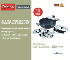 Prestige multi Kadhai 28 cm diameter with Lid 4.5 L capacity  (Hard Anodised, Induction Bottom)-2