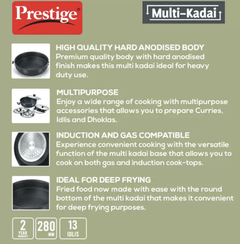 Prestige multi Kadhai 28 cm diameter with Lid 4.5 L capacity  (Hard Anodised, Induction Bottom)-4