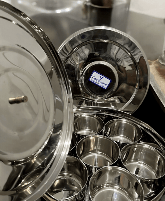 Vcookware Stainless Steel Masala Dabba Spice Box with 7 Compartments