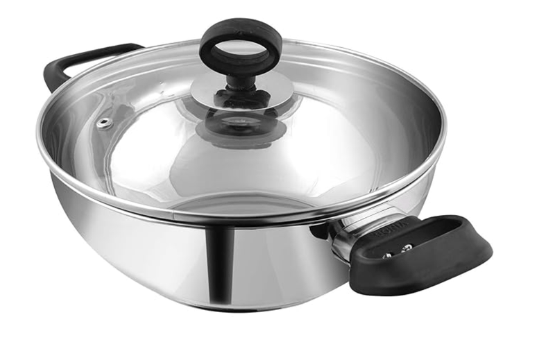 Vinod Stainless Steel Deluxe Kadhai with Glass Lid - 3.8 litre, 26cm | Extra Thick, SAS Bottom | Soft Handle | Kadai for Cooking | Induction Base | 2 Year Warranty - Silver-1