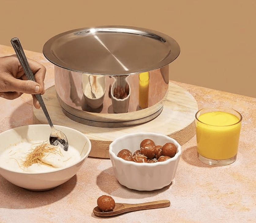 Vinod Stainless Steel 304 Grade Tope/Patila/Topiya with Lid - Diameter 14 cm, Capacity 1.1 litre, Induction and Gas Stove Friendly, 2 Year Warranty, Silver