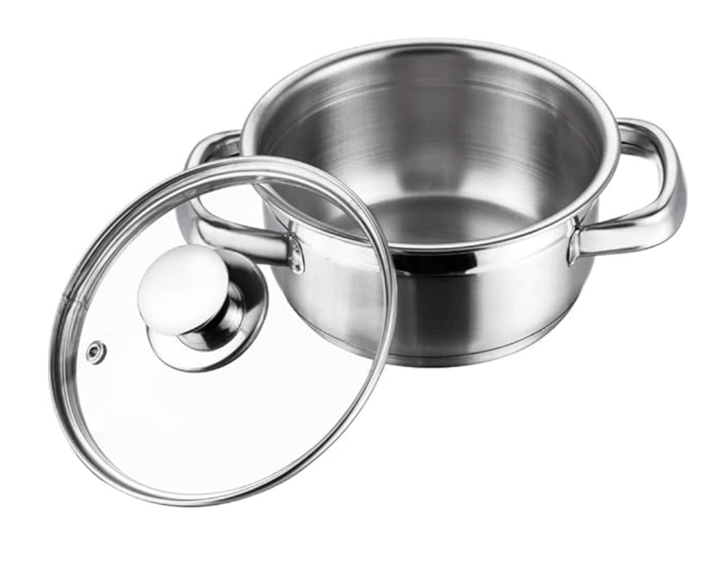 Vinod Bremen Stainless Steel Saucepot with Glass Lid 1 litre, 14 cm | 2.5mm Thick Base | Riveted Sturdy Handle | 2 Year Warranty | Induction and Gas Base - Silver