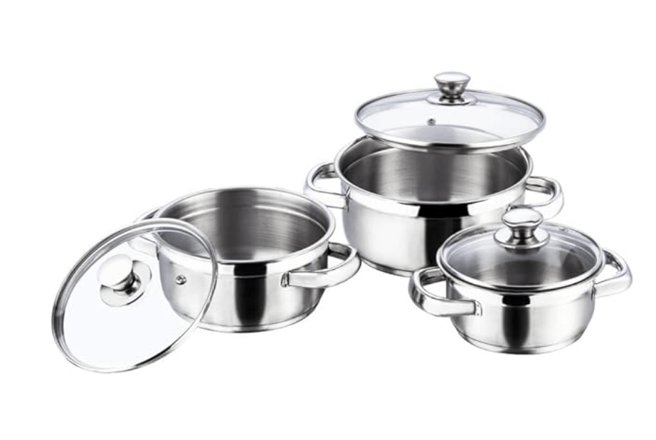 Vinod Bremen Stainless Steel Saucepot Set of 3 with Glass Lid | 2.5mm Thick Base | Riveted Sturdy Handle | 2 Year Warranty | Induction and Gas Base - Silver