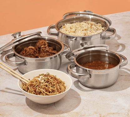 Vinod Bremen Stainless Steel Saucepot Set of 3 with Glass Lid | 2.5mm Thick Base | Riveted Sturdy Handle | 2 Year Warranty | Induction and Gas Base - Silver