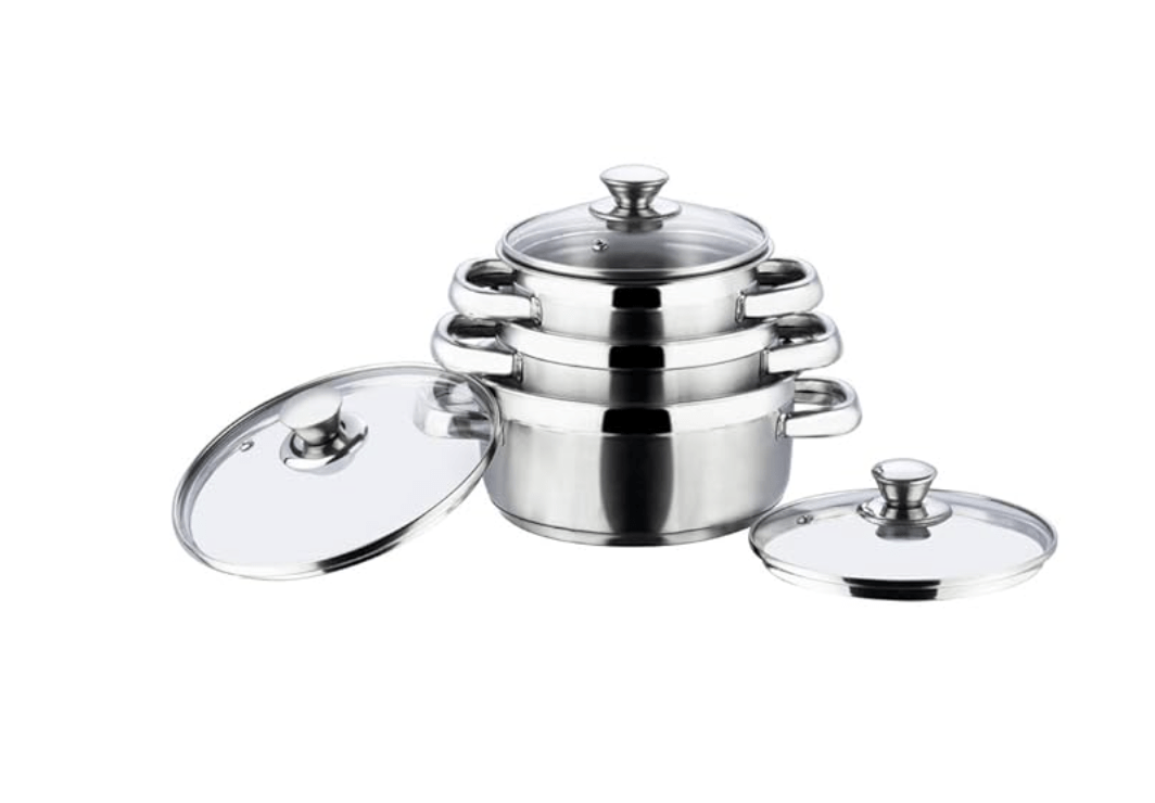 Vinod Bremen Stainless Steel Saucepot Set of 3 with Glass Lid | 2.5mm Thick Base | Riveted Sturdy Handle | 2 Year Warranty | Induction and Gas Base - Silver