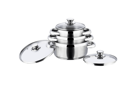 Vinod Bremen Stainless Steel Saucepot Set of 3 with Glass Lid | 2.5mm Thick Base | Riveted Sturdy Handle | 2 Year Warranty | Induction and Gas Base - Silver
