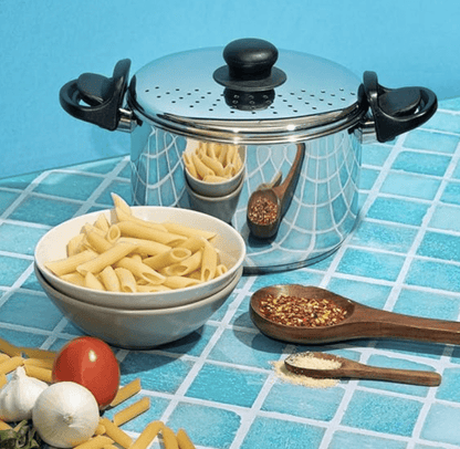 Vinod Stainless Steel Cookware Pasta, Noodle Steamer Pot with Lid - 4 litre/Rice, Veggies Stainer Pot/Sandwich Bottom, Handle with Lock/Induction Base - 2 Years Warranty