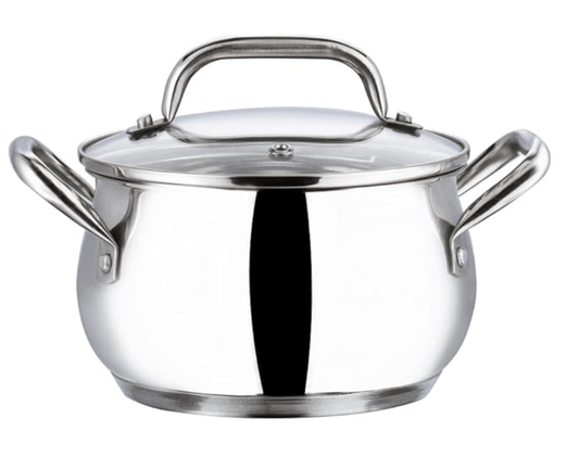 Vinod Almaty Stainless Steel Saucepot with Glass Lid 1.3 litre, 14 cm | 2.6mm Thick Base | Triply Casserole, Sturdy Riveted Handle | 2 Year Warranty | Induction & Gas Base