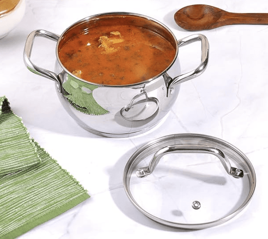 Vinod Almaty Stainless Steel Casserole with Glass Lid 2.9 litre, 18 cm | 2.6mm Thick Base | Triply Casserole, Sturdy Riveted Handle | 2 Year Warranty | Induction & Gas Base