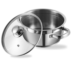 Vinod Two Tone Stainless Steel Saucepot with Glass Lid 1.5 litre, 16cm (6.2mm Thick Base) | Triply Saucepot, Sturdy Riveted Handle | 2 Year Warranty | Induction Bottom - Silver-1