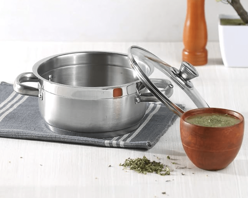 Vinod Cookware Induction friendly Two Tone Saucepot Set, 2-Pieces, 26cm, 7.2 litre with Glass Lid