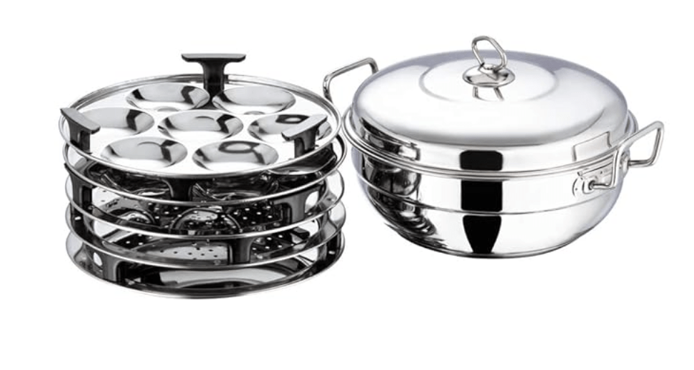 Vinod Stainless Steel Multi Kadai with 5 Plates - 26cm | 2 Idli, 2 Dhokla/Momos and 1 Patra Plates | Dhokla and Momos Steamer/Maker | Scratch Proof | 2 Year Warranty