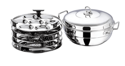 Vinod Stainless Steel Multi Kadai with 5 Plates - 26cm | 2 Idli, 2 Dhokla/Momos and 1 Patra Plates | Dhokla and Momos Steamer/Maker | Scratch Proof | 2 Year Warranty