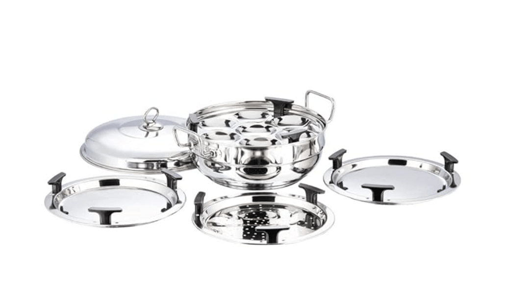 Vinod Stainless Steel Multi Kadai with 5 Plates - 26cm | 2 Idli, 2 Dhokla/Momos and 1 Patra Plates | Dhokla and Momos Steamer/Maker | Scratch Proof | 2 Year Warranty