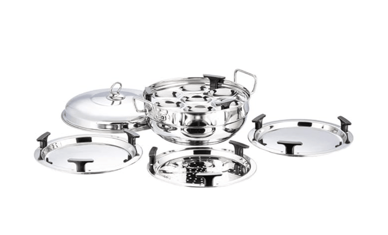 Vinod Stainless Steel Multi Kadai with 5 Plates - 26cm | 2 Idli, 2 Dhokla/Momos and 1 Patra Plates | Dhokla and Momos Steamer/Maker | Scratch Proof | 2 Year Warranty-1
