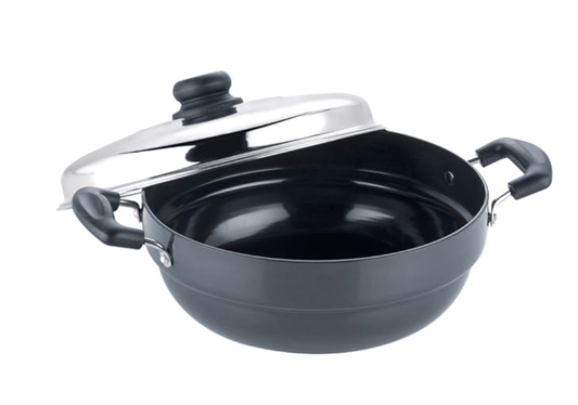 Vinod Black Pearl Hard Anodised Multi Kadai - 5 Plates, 26cm |2 Idli, 2 Dhokla/Momos and 1 Patra Plates | Dhokla and Momos Steamer/Maker | Scratch Proof | 2 Year Warranty