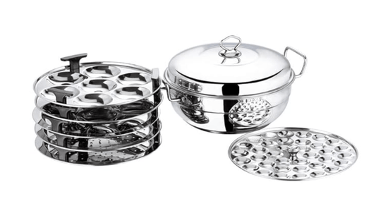 Vinod Stainless Steel Deluxe Multi Kadai with 6 Plates - 26cm, 2 Idli, 2 Dhokla,1 Patra and 1 Mini Idli Plate | Dhokla and Momos Steamer/Maker | 2 Year Warranty