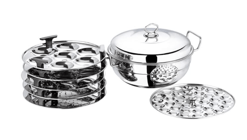 Vinod Stainless Steel Deluxe Multi Kadai with 6 Plates - 26cm, 2 Idli, 2 Dhokla,1 Patra and 1 Mini Idli Plate | Dhokla and Momos Steamer/Maker | 2 Year Warranty-1