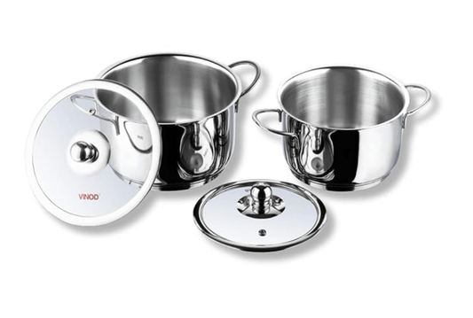 Vinod Tuscany Stainless Steel Cookware Combo Set of 2 with Glass Lid | Saucepot 2,2.8 Ltr & Saucepan 1.3 ltr | 5mm Thick, Extra Deep | Induction Base | 2 Year Warranty