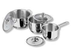 Vinod Tuscany Stainless Steel Cookware Combo Set of 3 with Glass Lid | Saucepot 2,2.8 Ltr & Saucepan 1.3 ltr | 5mm Thick, Extra Deep | Induction Base | 2 Year Warranty-1