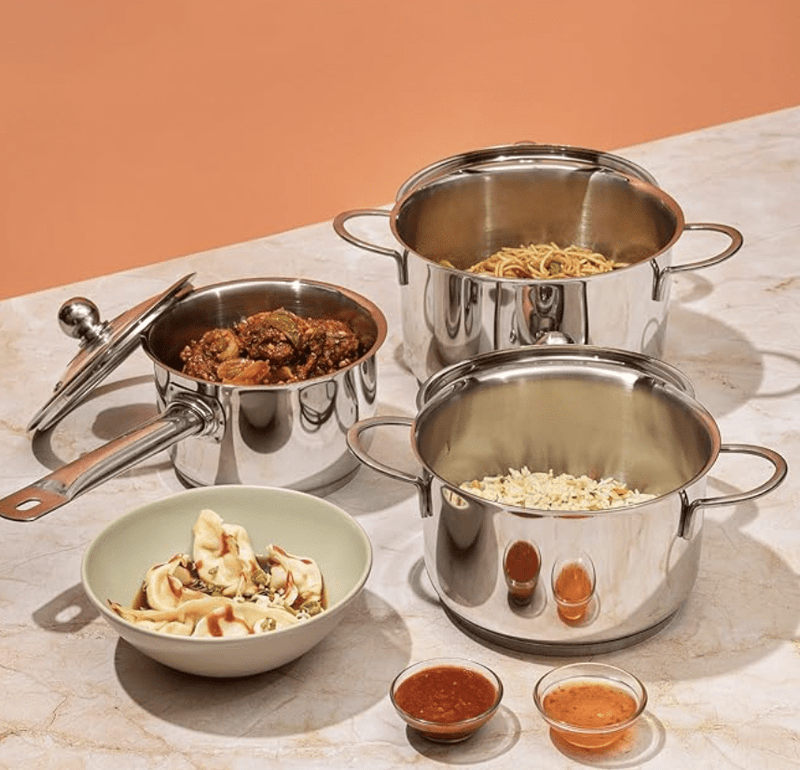 Vinod Tuscany Stainless Steel Cookware Combo Set of 3 with Glass Lid | Saucepot 2,2.8 Ltr & Saucepan 1.3 ltr | 5mm Thick, Extra Deep | Induction Base | 2 Year Warranty-2