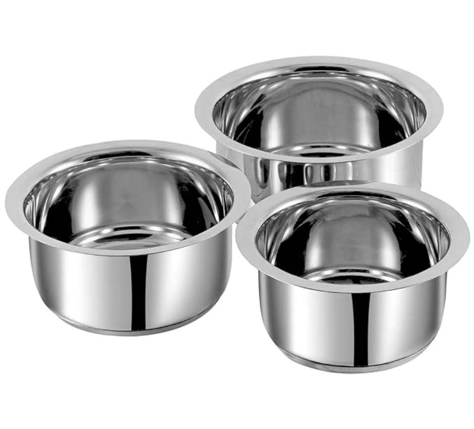 Vinod Sandwich Bottom Stainless Steel Tope Set of 3 | 2.7, 3.4 and 4 litre | Patila/Bhagona Boiling Tope for Kitchen | Multipurpose Steel | Induction & Gas Base | 2 Year Warranty