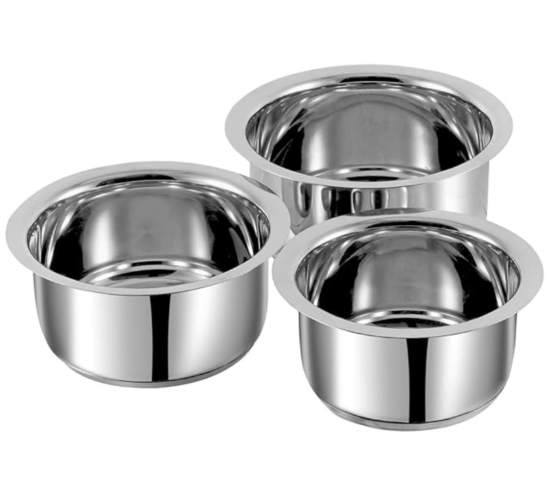 Vinod Sandwich Bottom Stainless Steel Tope Set of 3 | 2.7, 3.4 and 4 litre | Patila/Bhagona Boiling Tope for Kitchen | Multipurpose Steel | Induction & Gas Base | 2 Year Warranty-1