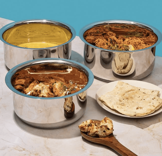 Vinod Sandwich Bottom Stainless Steel Tope Set of 3 | 2.7, 3.4 and 4 litre | Patila/Bhagona Boiling Tope for Kitchen | Multipurpose Steel | Induction & Gas Base | 2 Year Warranty