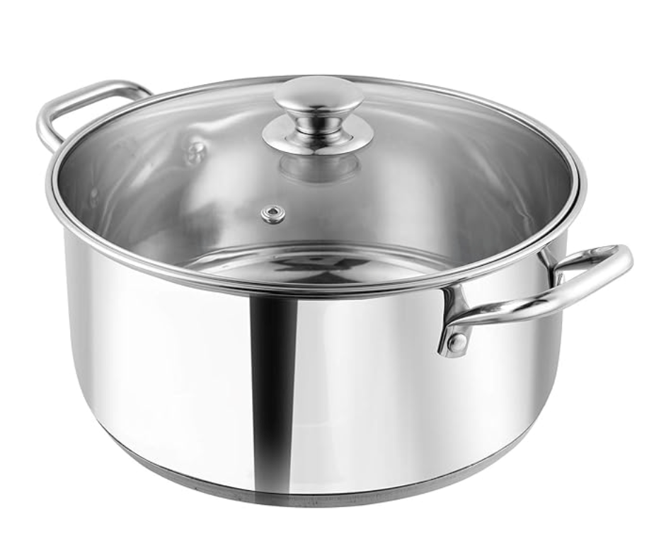 Vinod Roma Stainless Steel Saucepot with Glass Lid - 5 litre, 24 cm | Sandwich Bottom | Rivetted Handle| Mirror Finish| Induction & Gas Base | 2 Year Warranty