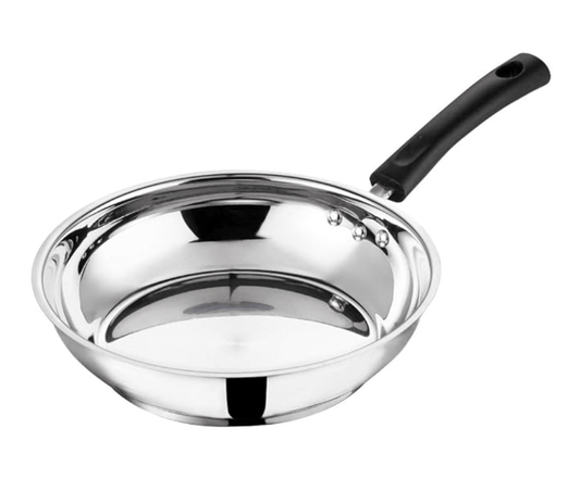 Vinod Stainless Steel Frypan - 22 cm | Skillet Pan for Frying | SAS Bottom | Cool Touch Bakelite Handle | Induction and Gas Base| 2 Year Warranty - Silver
