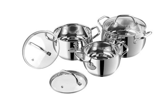 Vinod Stainless Steel 3 Piece Almaty Sauce Pot with Glass Lid -Diameter 14,16 & 18 cm, Capacity 1, 1.3 & 2.9 litre (Induction and Gas Stove Friendly), 2 Years Warranty, Silver