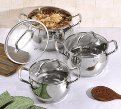 Vinod Stainless Steel 3 Piece Almaty Sauce Pot with Glass Lid -Diameter 14,16 & 18 cm, Capacity 1, 1.3 & 2.9 litre (Induction and Gas Stove Friendly), 2 Years Warranty, Silver-2