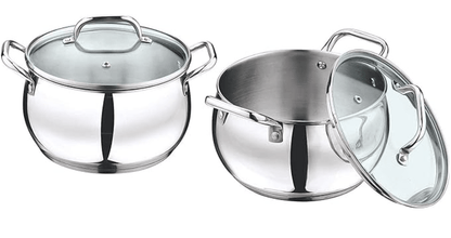 Vinod Almaty Stainless Steel Saucepot Set of 2 with Glass Lid | 1.3 and 2 Litre | 2.6mm Thick Base | Sturdy Riveted Handle | 2 Year Warranty | Induction & Gas Base - Silver